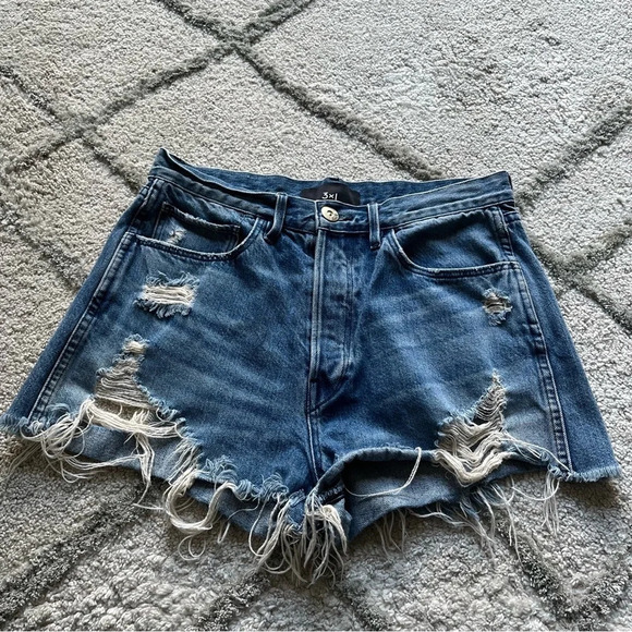 3X1 denim shorts high rise button fly distressed cut offs 28 - Picture 10 of 10